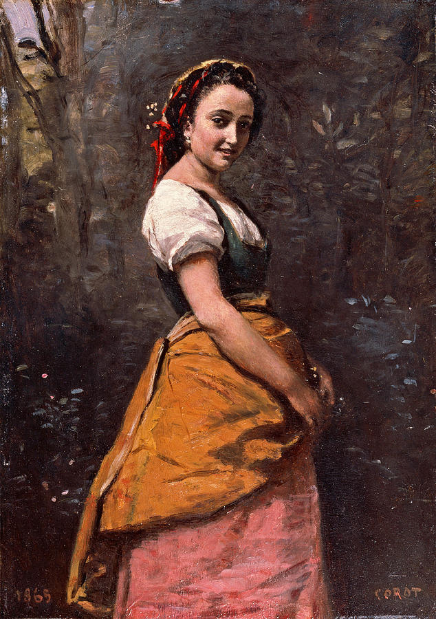 Young Woman in the Woods Painting by Jean-Baptiste-Camille Corot