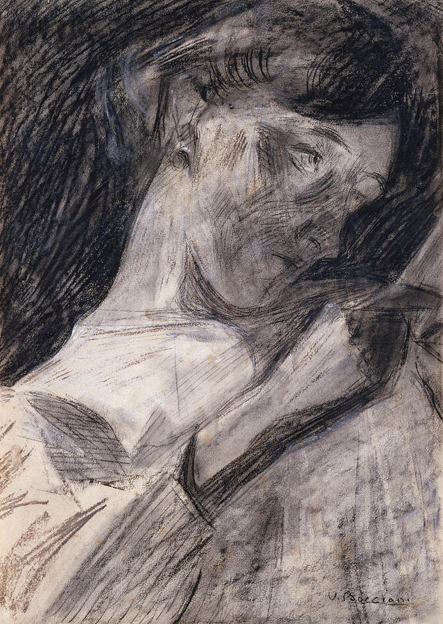 Young Woman Reading  Drawing by Umberto Boccioni