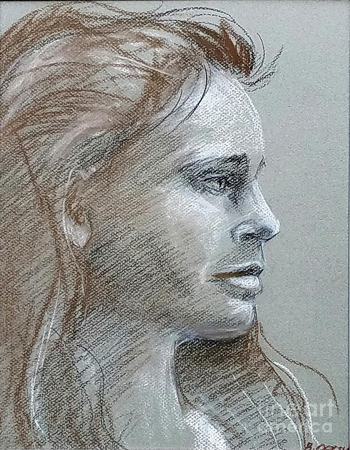 Young woman side profile Drawing by Barbara Oertli