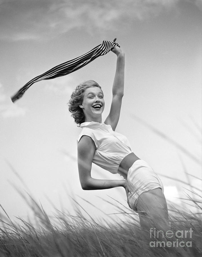 Young Woman Waving Scarf, C.1950-60s Photograph by H Armstrong Roberts and ClassicStock