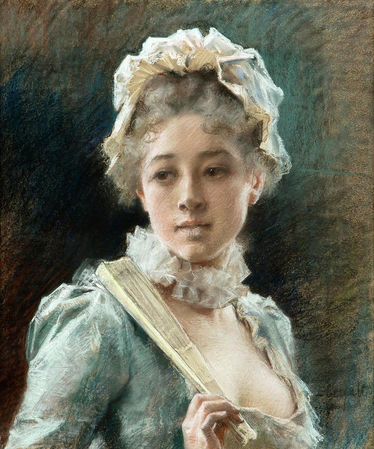 Young Woman With A Fan Painting