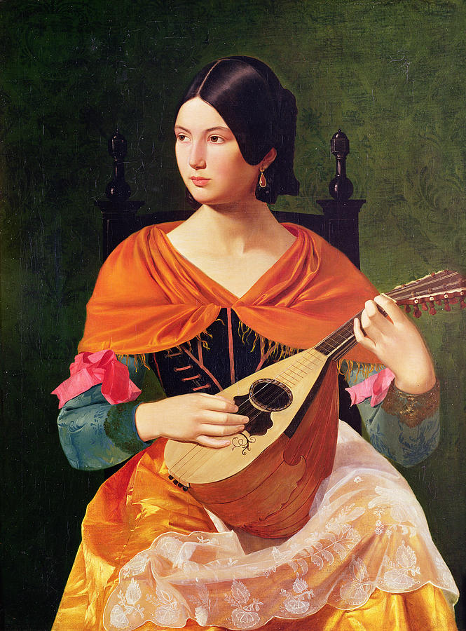 Music Painting - Young Woman with a Mandolin by Vekoslav Karas