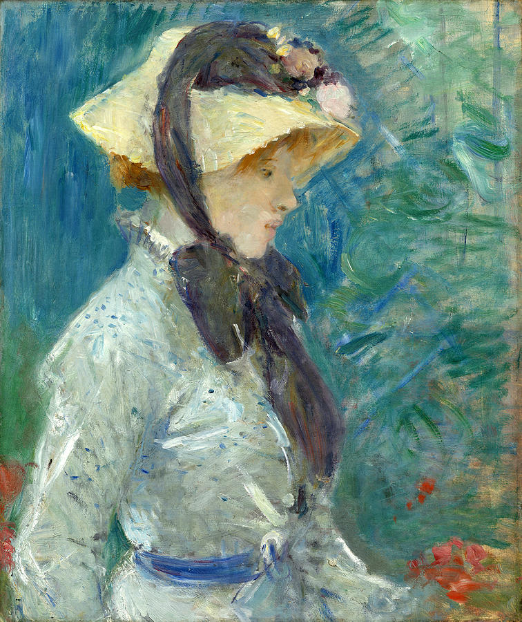 Young Woman with a Straw Hat Painting by Berthe Morisot