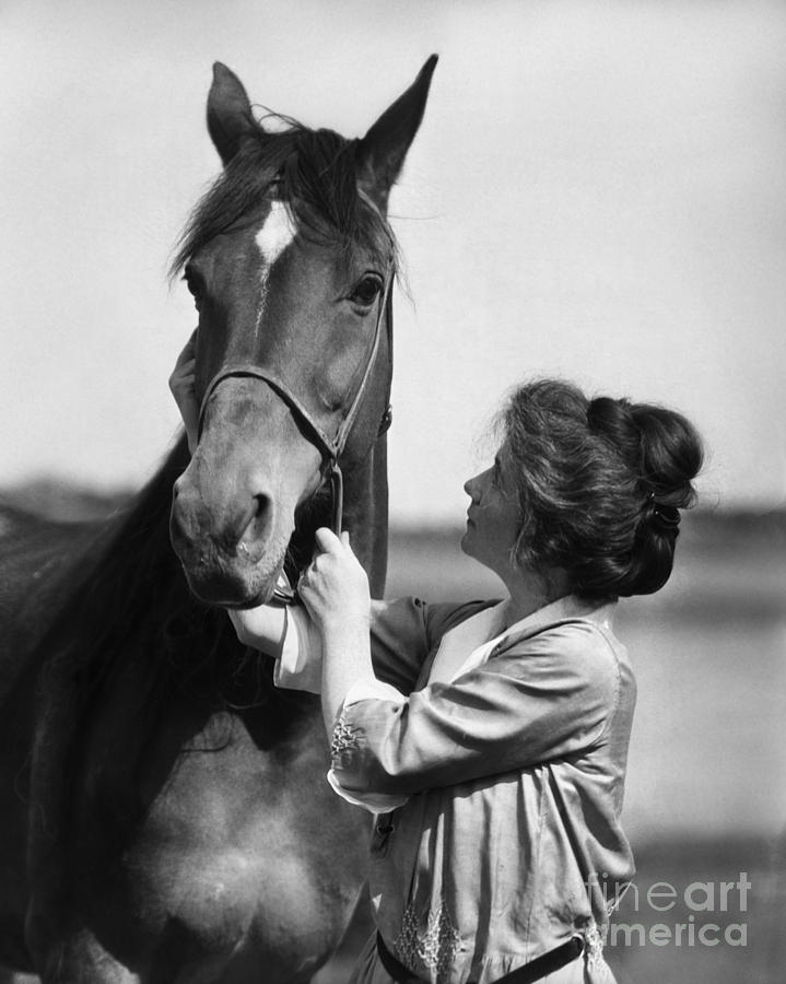 Young Woman With Horse, C.1900-10s Photograph By H. Armstrong Roberts 