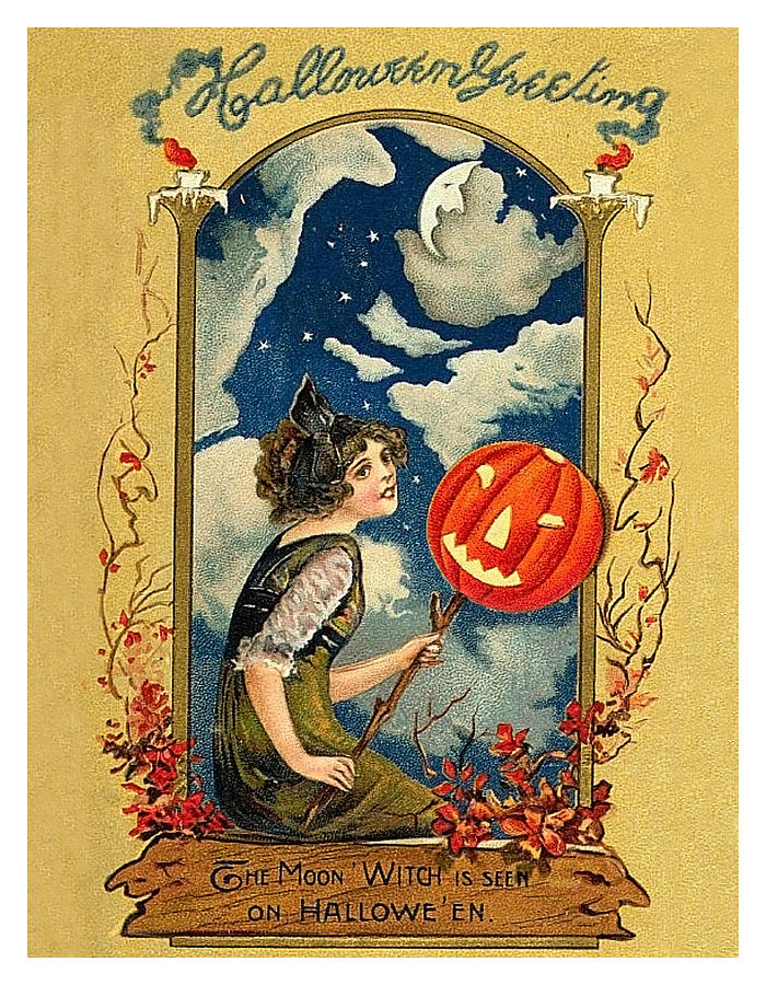 Young woman with jack o lantern Mixed Media by Long Shot