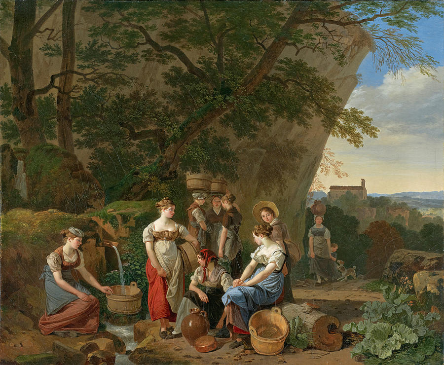 Young Women near a Fountain Painting by Wolfgang Adam Toepffer