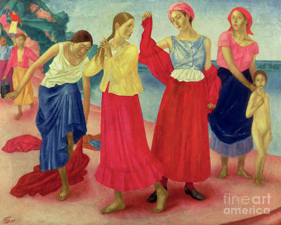 Young Women on the Volga, 1915 Painting by Kuzma Sergeevich Petrov-Vodkin