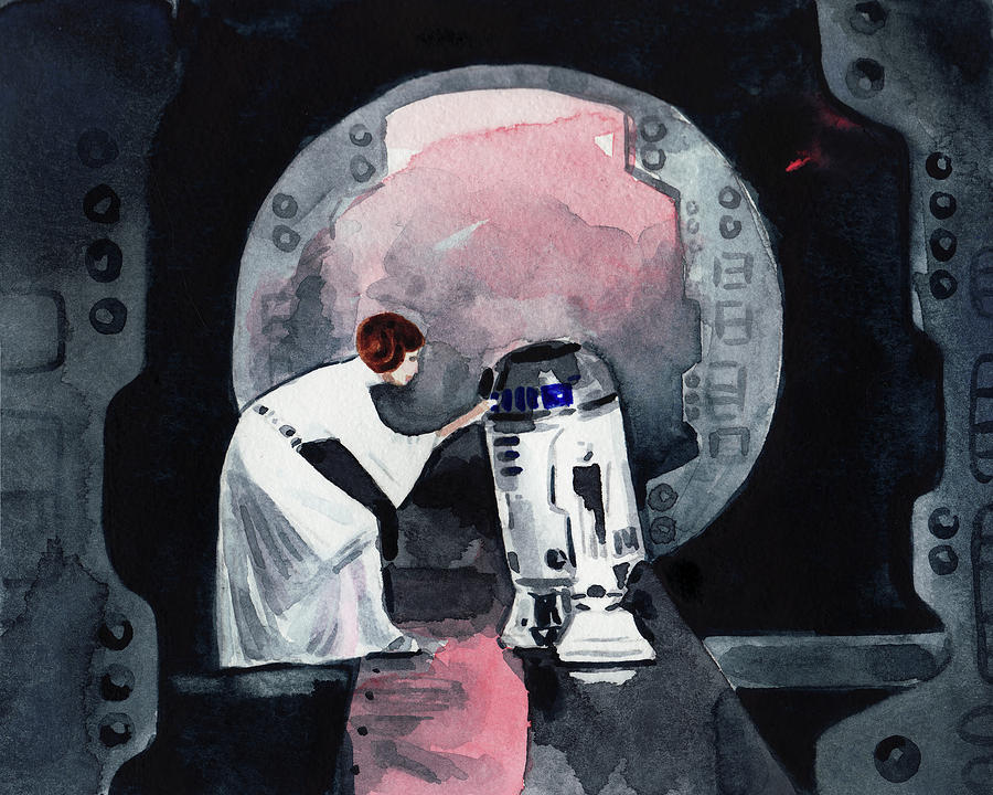 Star Wars Painting - Youre My Only Hope Princess Leia and R2D2 by Laura Row