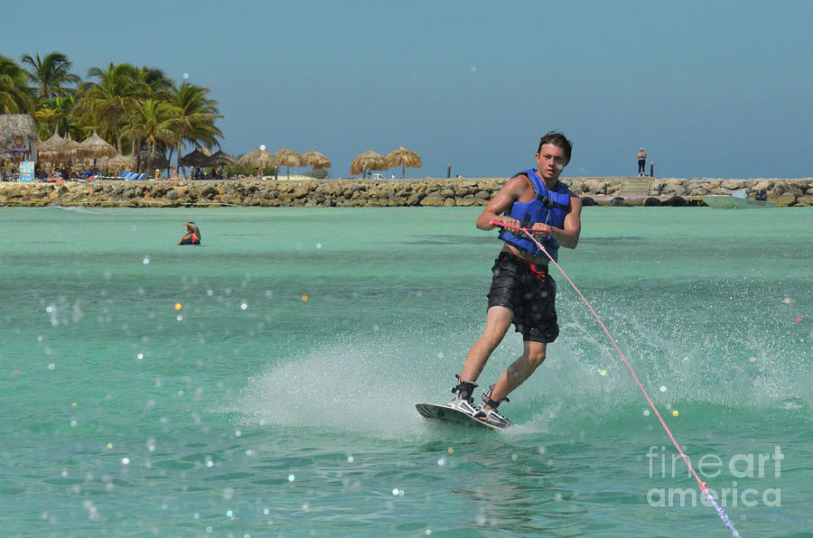 Youthful Guy Wakeboarding Off the Coast of Aruba Photograph by DejaVu Designs