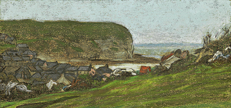 Yport and the Falaise dAval Drawing by Claude Monet