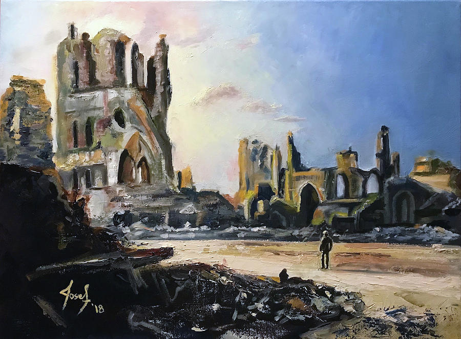 Ypres 1917 - Remains of Cloth Hall Painting by Josef Kelly