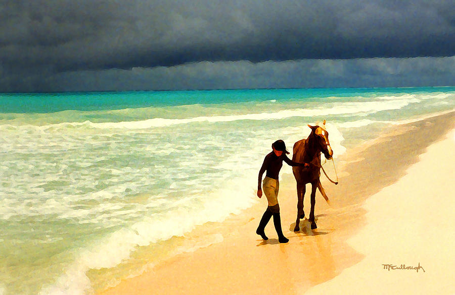 Yucatan Beach and Lady with Horse filtered Photograph by Duane McCullough
