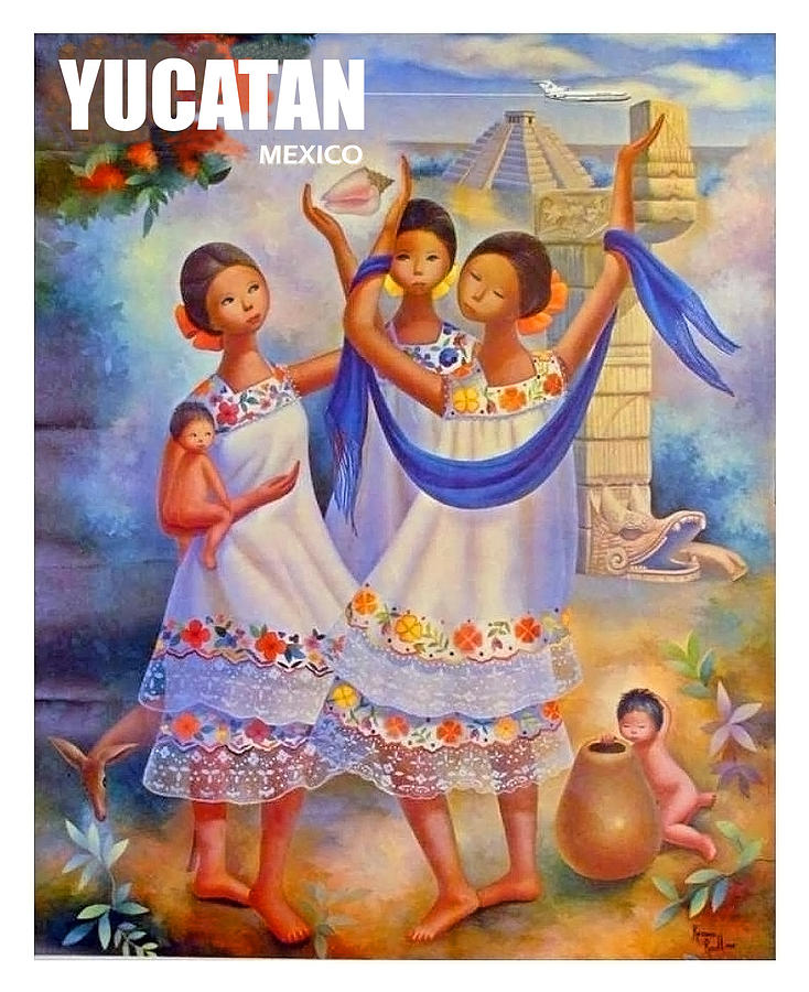 Vintage Painting - Yucatan, Mexico, traditional art, vintage travel poster by Long Shot