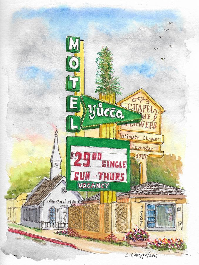 Yucca Motel and Little Chapel of the Flowers, Las Vegas, Nevada Painting by Carlos G Groppa