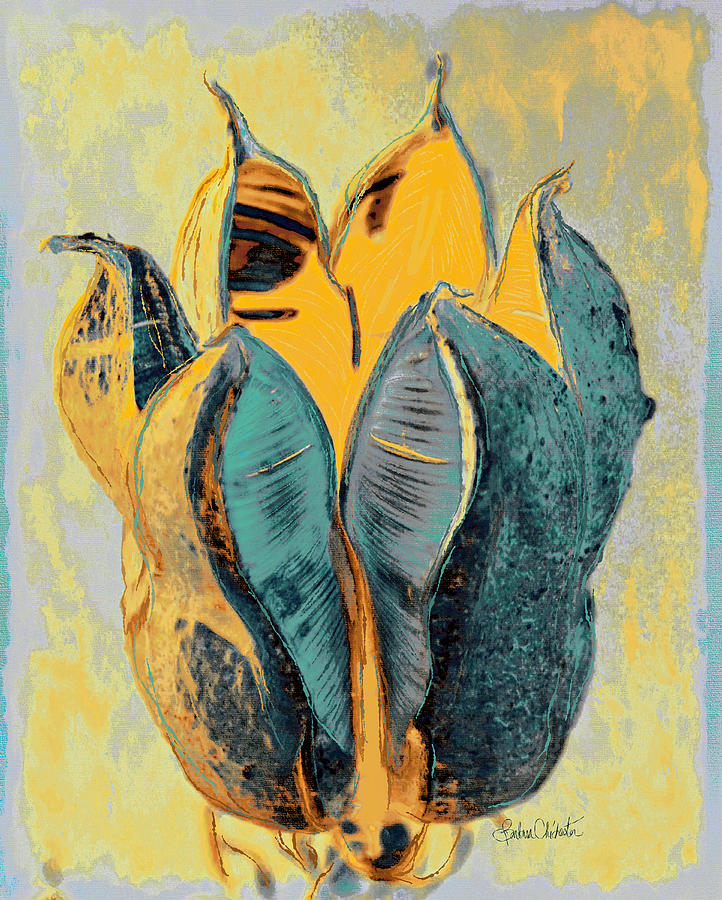 Yucca Pod Teal and Yellow Painting by Barbara Chichester