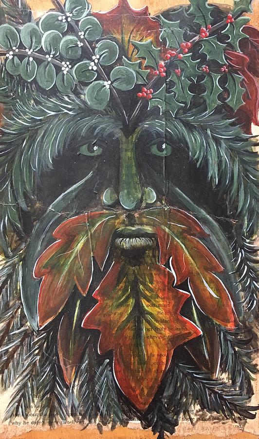 Yuletide Green Man Painting by Christine Marie Rose