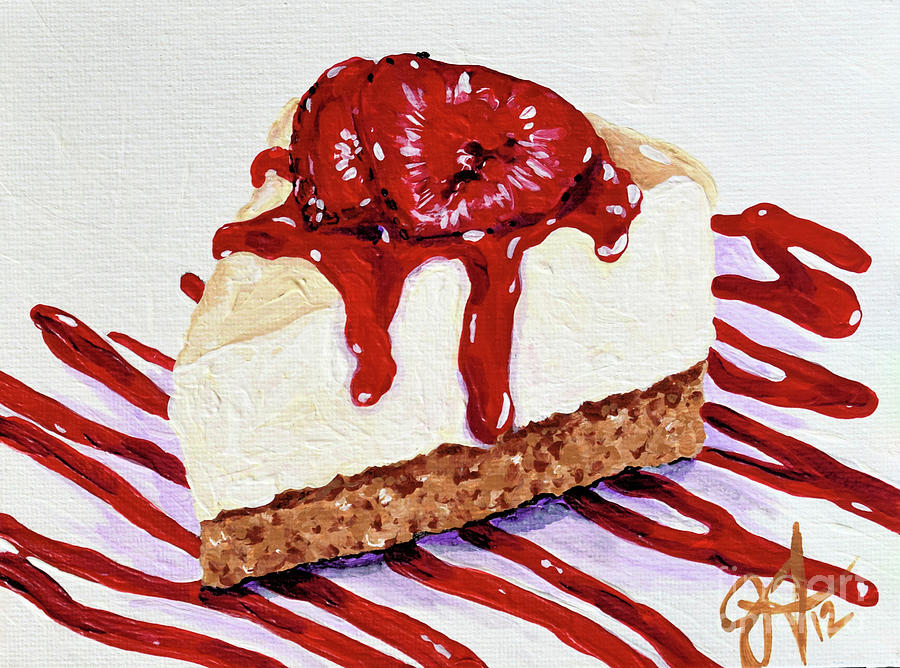 New York Cheese Cake Red Strawberry Strawberries Dessert Delicious Pie Jackie Carpenter  Painting by Jackie Carpenter