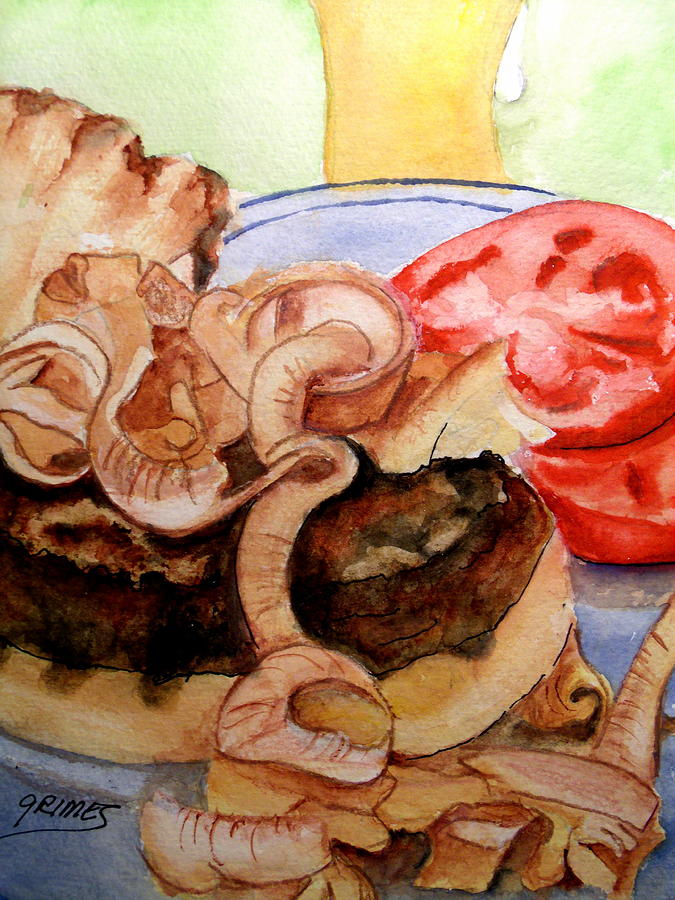 Yummy Fried Onion Burger Painting by Carol Grimes