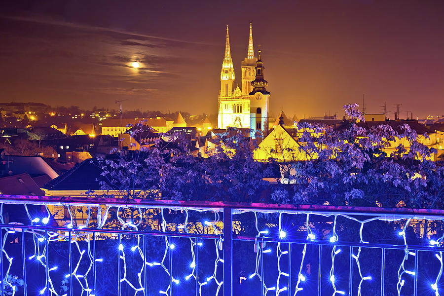 Zagreb cathedral evening advent view Photograph by Brch Photography