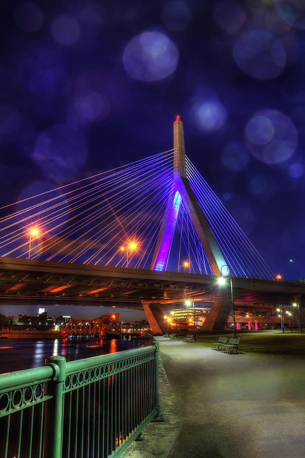 Zakim Bridge at Night - Boston Photograph by Joann Vitali