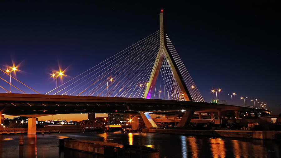 Bridge Photograph - Zakim Bridge Boston Massachusetts at Night by Betty Denise
