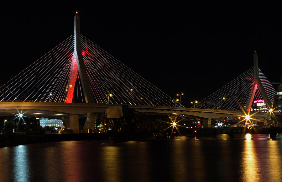 Zakim Bridge Lit Up in Red Photograph by Juergen Roth