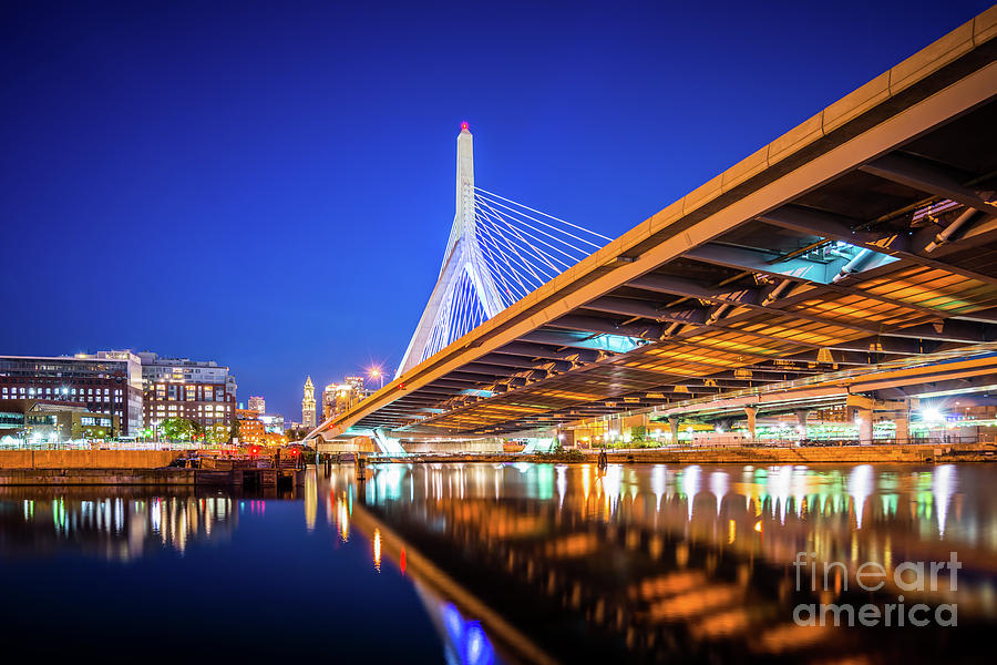 Zakim Bunker Hill Bridge at Night Photo Photograph by Paul Velgos