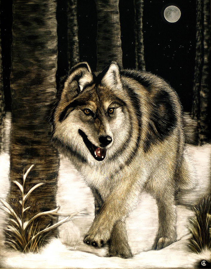 Zane Gray Wolf Painting by Angie Cockle