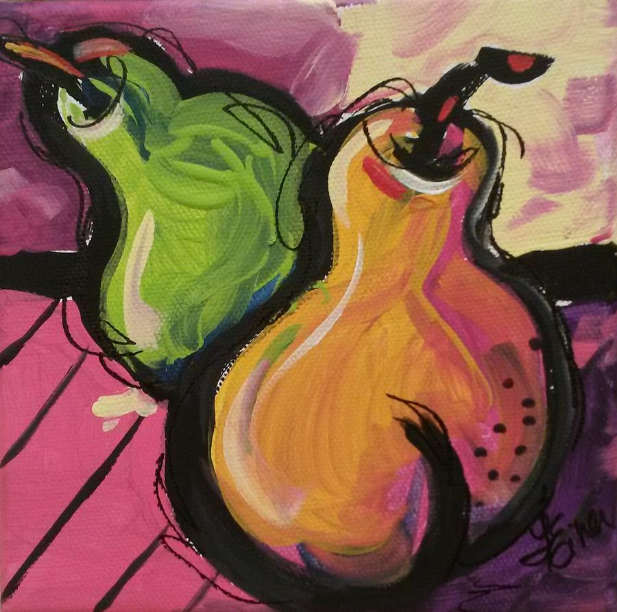 Zany Pears Painting by Terri Einer