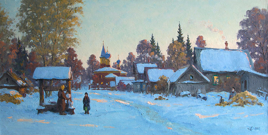 Winter Painting - Zayanie Village. Winter by Alexander Alexandrovsky