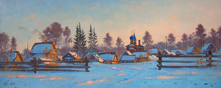 Winter Painting - Zayanie Village. Winter evening by Alexander Alexandrovsky