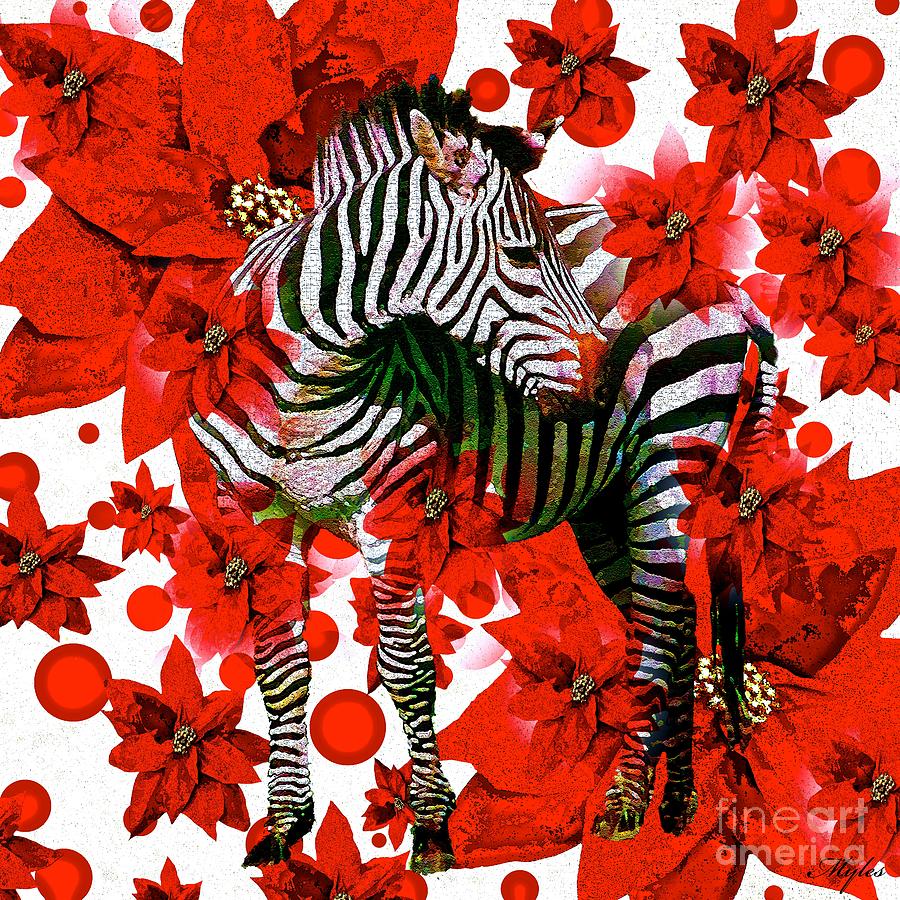Zebra and Flowers Painting by Saundra Myles