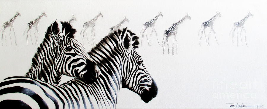 Zebra And Giraffe Painting By Tracey Armstrong Fine Art America