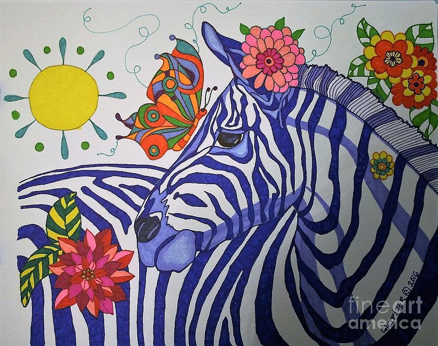 Zebra and Things Drawing by Alison Caltrider