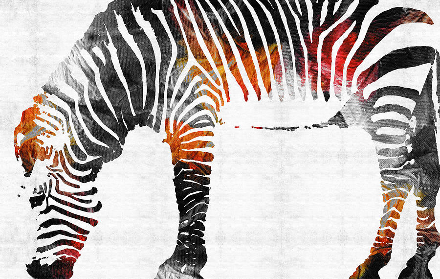 Zebra Black White And Red Orange by Sharon Cummings  Painting by Sharon Cummings