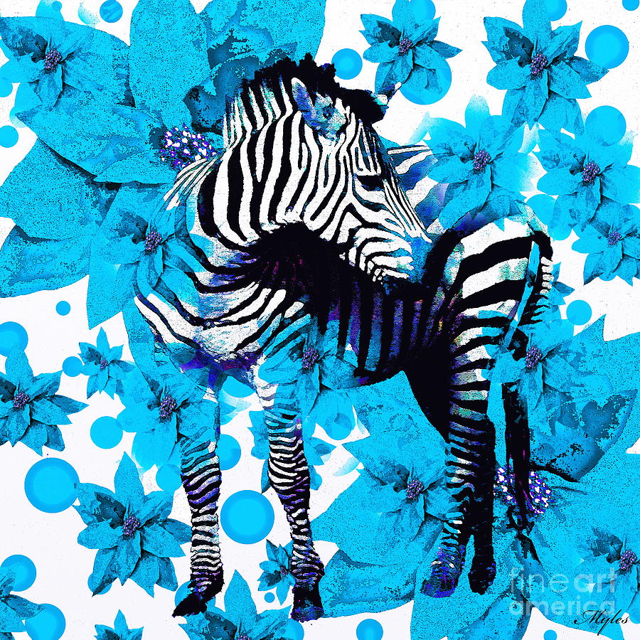 Zebra Blue Floral Painting by Saundra Myles