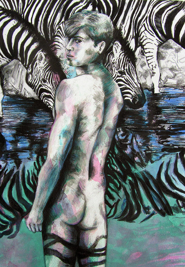 Zebra Boy Looking Back Painting by Rene Capone