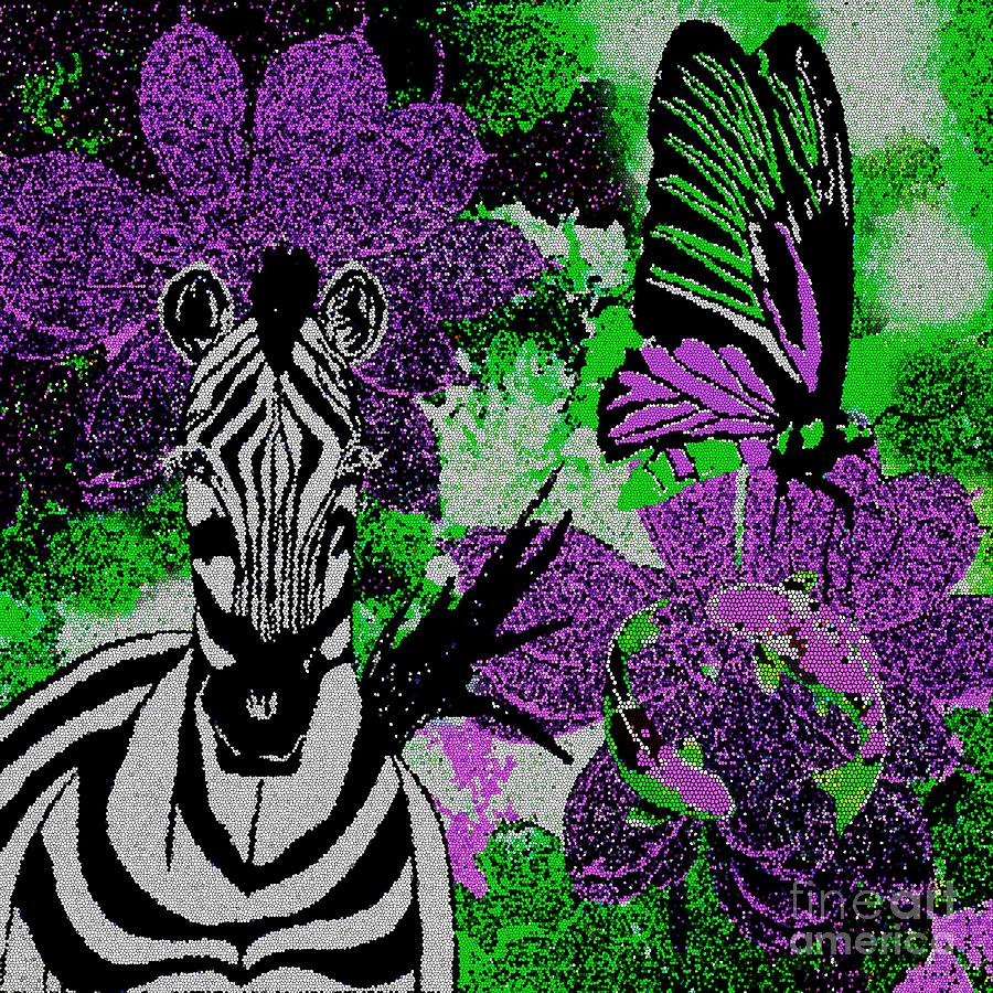 Zebra Butterfly Koi Mosaic Painting by Saundra Myles