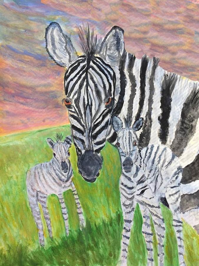 Zebra Family Painting by Anne Sands