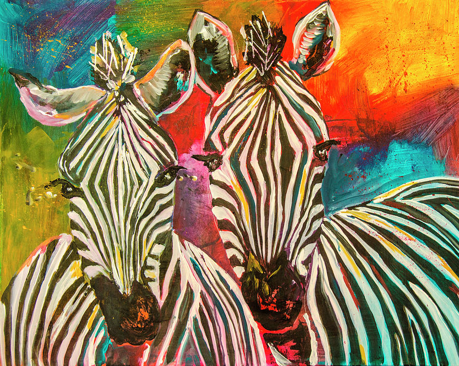 Zebra Family Painting by Rina Bhabra
