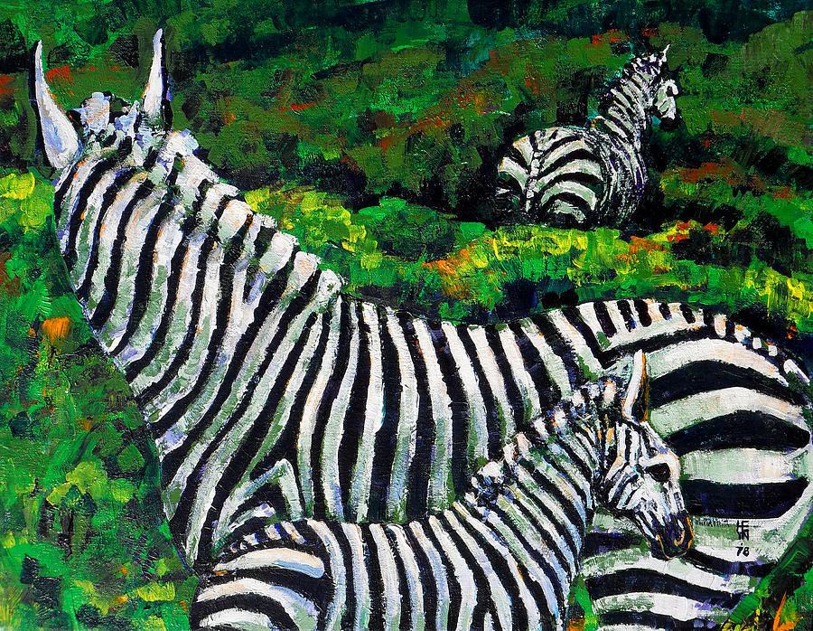 Zebra Family Painting by Shirley Heyn