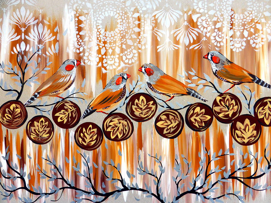 Zebra Finches And Coffee Art Painting