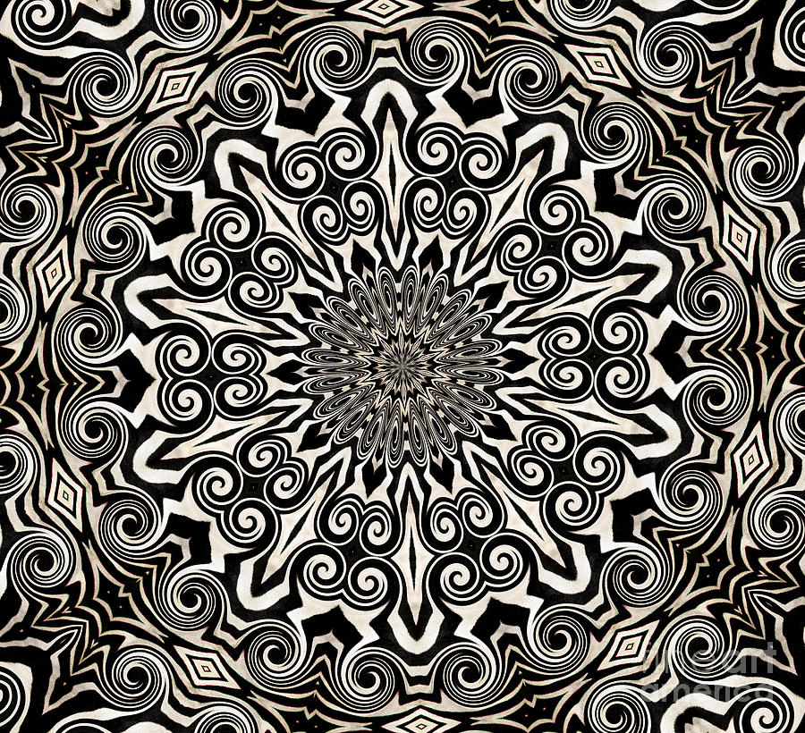 Animal Photograph - Zebra Fur Macro Curlicues Kaleidoscope Mandala Abstract 2 by Rose Santuci-Sofranko