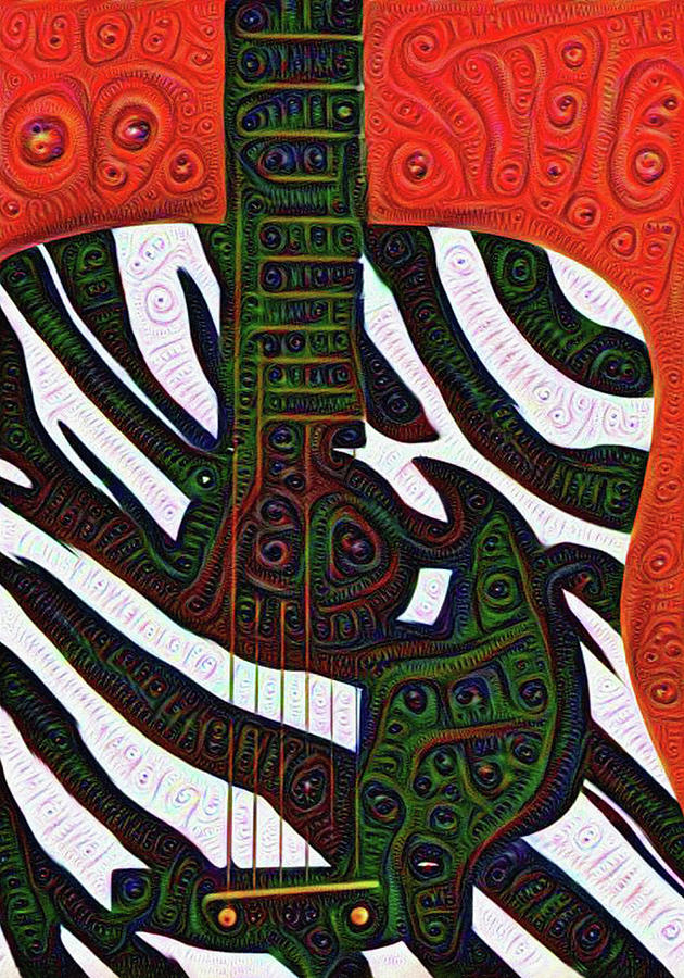 Zebra Guitar Rendering Digital Art by Bill Cannon