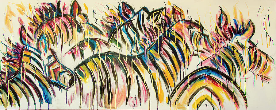 Zebra Herd Painting by Rina Bhabra