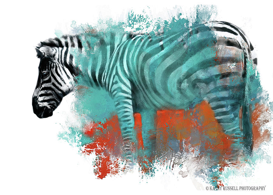 Zebra in Color Digital Art by Kathy Russell