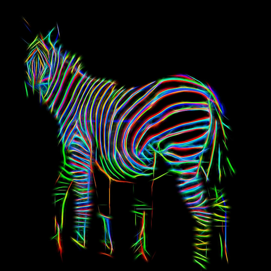 Zebra in neon Digital Art by Cathy Anderson