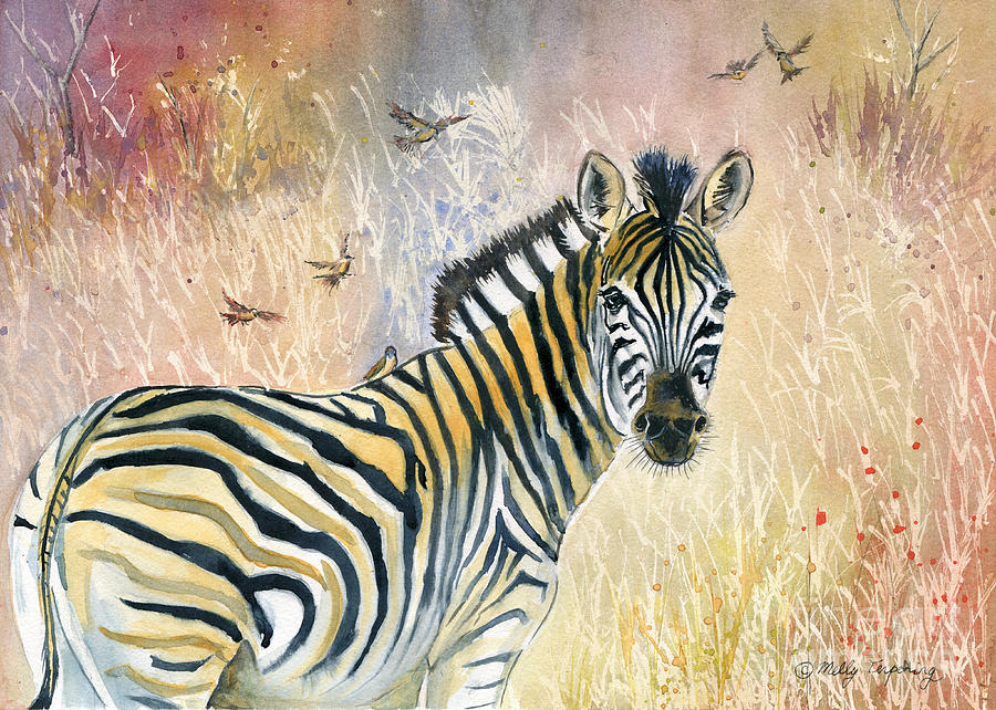 Wildlife Painting - Zebra in Rainbow Savanna by Melly Terpening