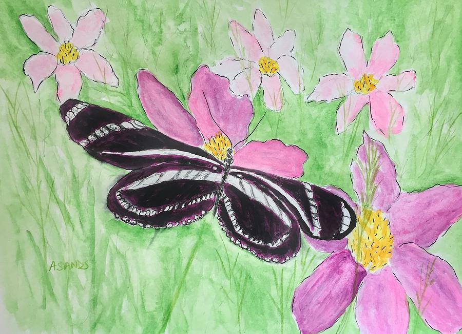 Zebra Longwing Butterfly Painting by Anne Sands