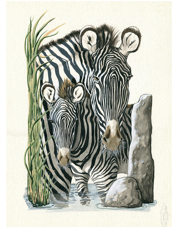 Zebra Mother and Colt Protect our Children painting Painting by Linda Apple